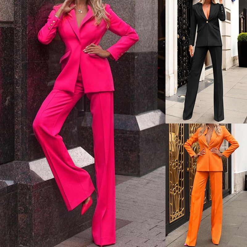 Op maat gemaakte tweedelig set met lange mouwen blazer en wijde broek