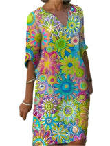 Bloemenprint V-Hals Midi Jurk