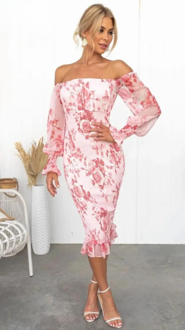 Luxe Midi Jurk Off-shoulder
