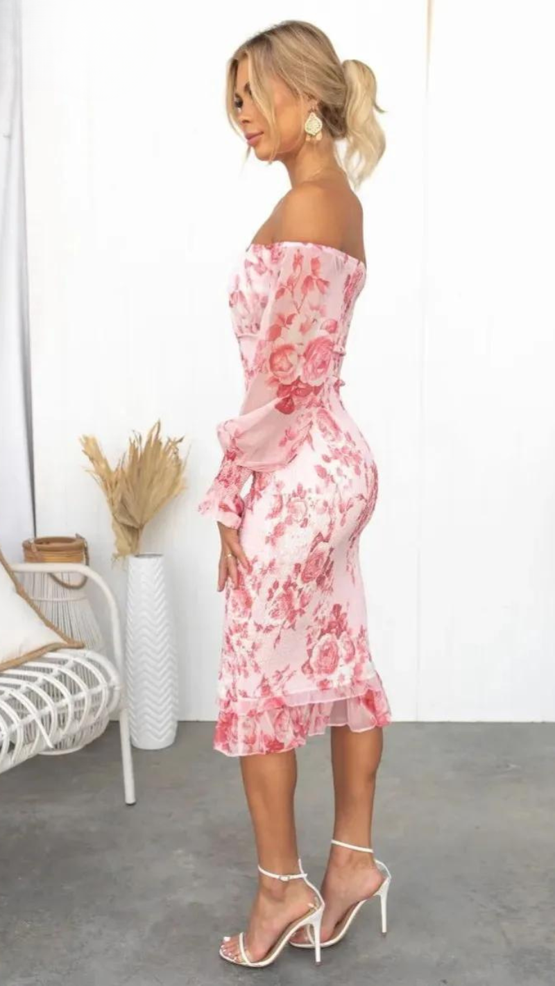 Luxe Midi Jurk Off-shoulder