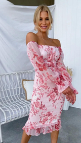 Luxe Midi Jurk Off-shoulder