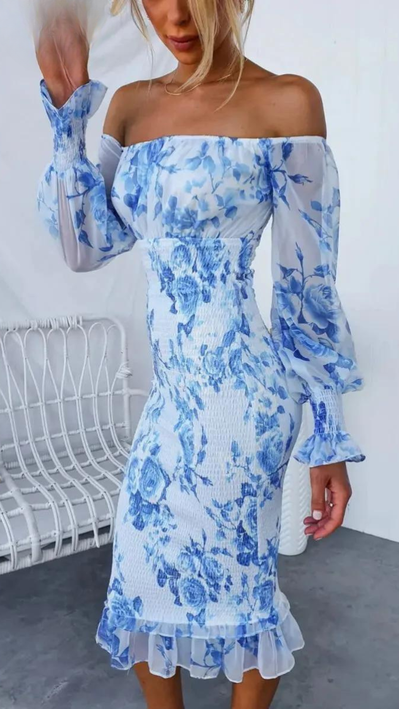 Luxe Midi Jurk Off-shoulder