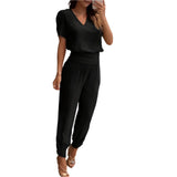 Tweedelige set met pofmouwen blouse en broek met elastische taille