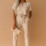 Modren Jumpsuit met hoge tailleband en korte mouwen