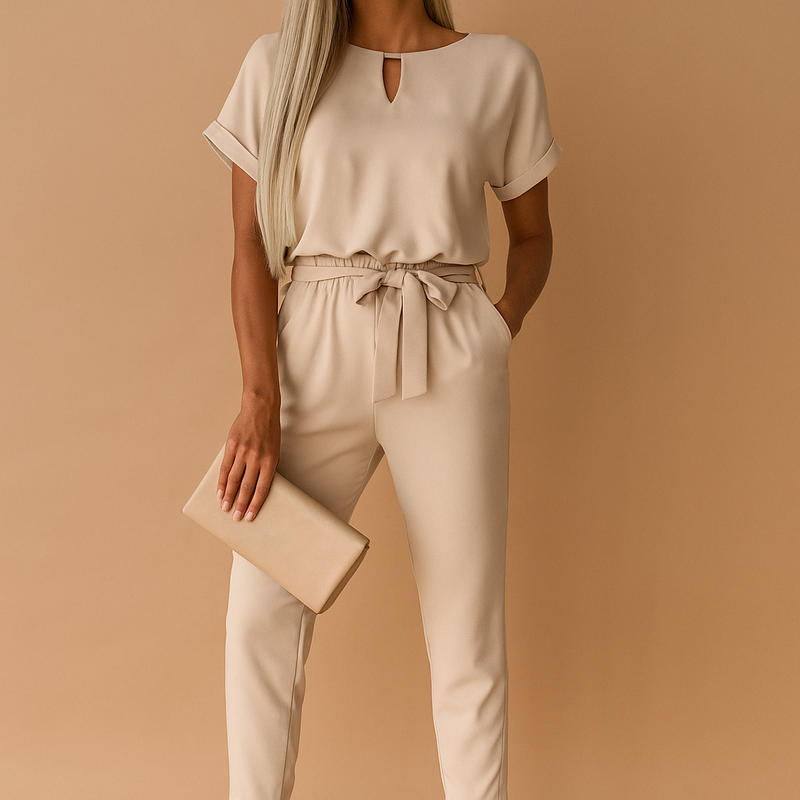 Modren Jumpsuit met hoge tailleband en korte mouwen