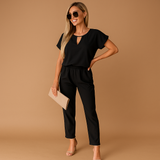 Modren Jumpsuit met hoge tailleband en korte mouwen