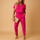 Modren Jumpsuit met hoge tailleband en korte mouwen