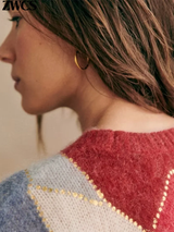 Patchwork trui met ronde hals en kleuraccenten