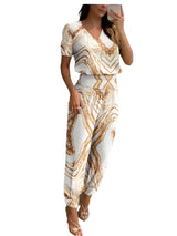 Tweedelige set met pofmouwen blouse en broek met elastische taille