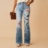 Flared jeans met bloemenprint en functionele zijzakken