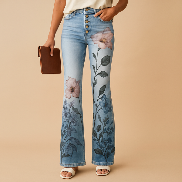 Flared jeans met bloemenprint en functionele zijzakken