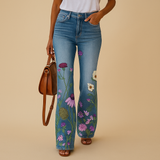 Flared jeans met bloemenprint en functionele zijzakken