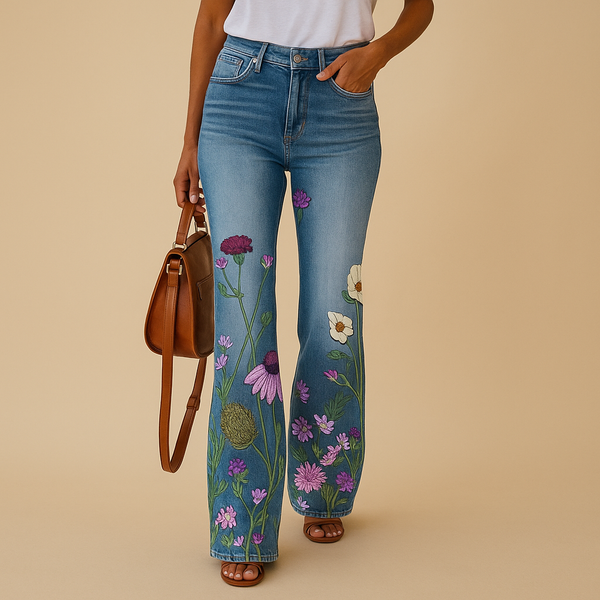 Flared jeans met bloemenprint en functionele zijzakken