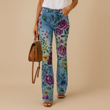 Flared jeans met bloemenprint en functionele zijzakken