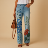 Flared jeans met bloemenprint en functionele zijzakken