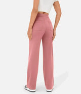 Elastische casual broek met hoge taille en rechte pijpen
