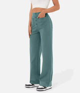 Elastische casual broek met hoge taille en rechte pijpen