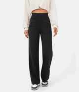Elastische casual broek met hoge taille en rechte pijpen