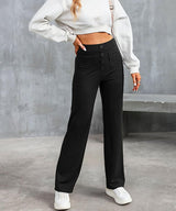 Elastische casual broek met hoge taille en rechte pijpen