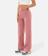 Elastische casual broek met hoge taille en rechte pijpen