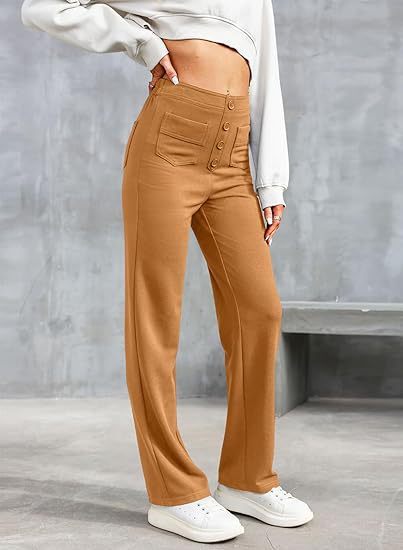 Elastische casual broek met hoge taille en rechte pijpen