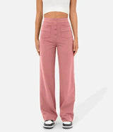 Elastische casual broek met hoge taille en rechte pijpen