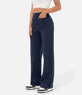 Elastische casual broek met hoge taille en rechte pijpen