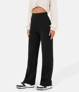 Elastische casual broek met hoge taille en rechte pijpen