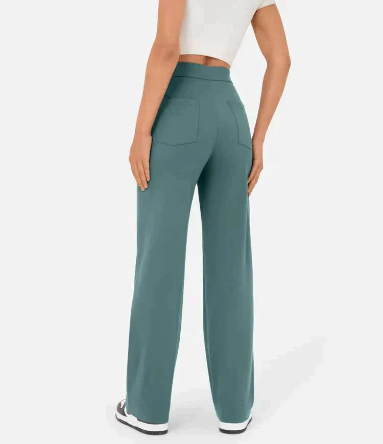 Elastische casual broek met hoge taille en rechte pijpen