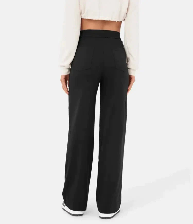 Elastische casual broek met hoge taille en rechte pijpen