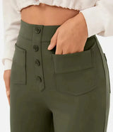 Elastische casual broek met hoge taille en rechte pijpen