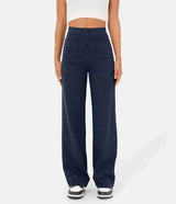Elastische casual broek met hoge taille en rechte pijpen