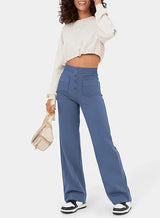Elastische casual broek met hoge taille en rechte pijpen