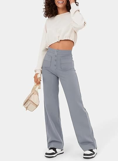 Elastische casual broek met hoge taille en rechte pijpen