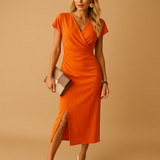 Elegante midi jurk met V-hals en zijsplit