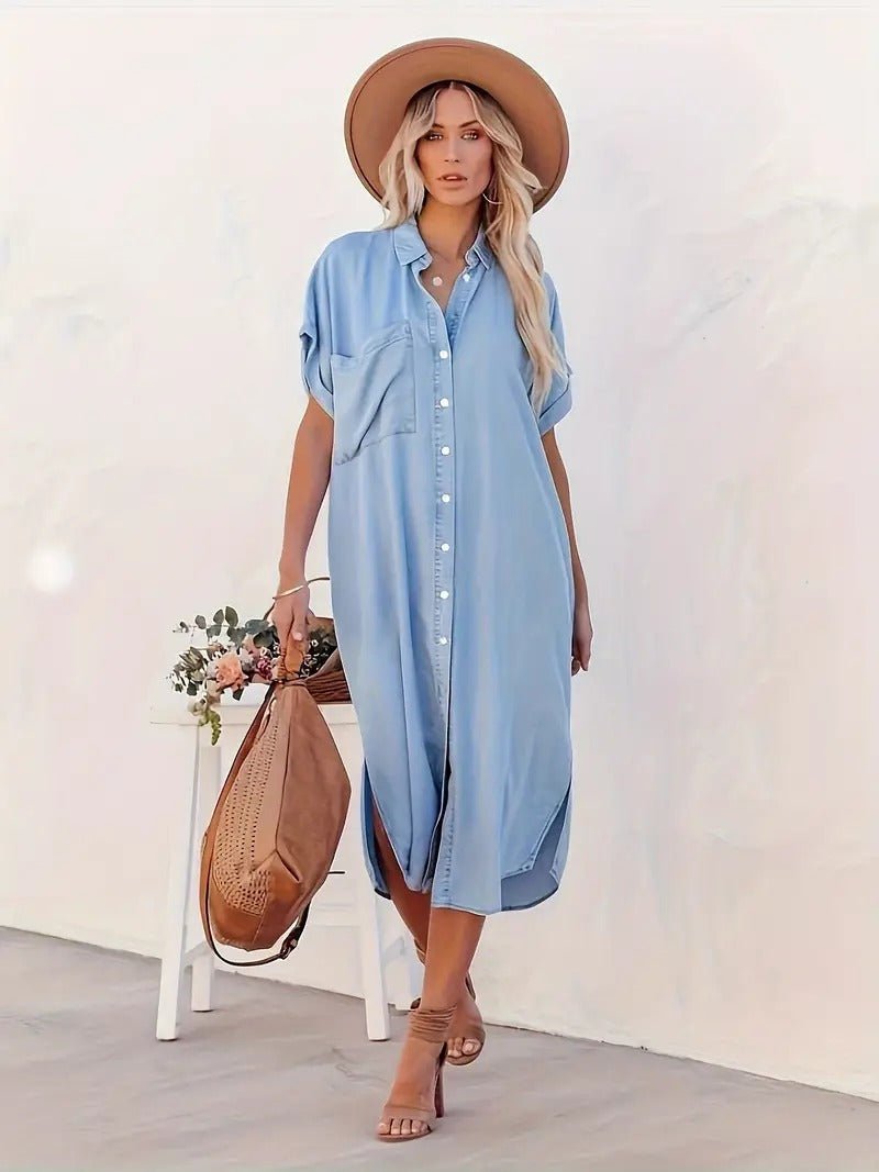 Denim jurk met vleermuismouwen