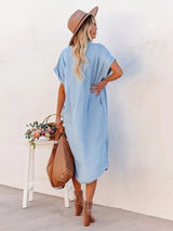 Denim jurk met vleermuismouwen