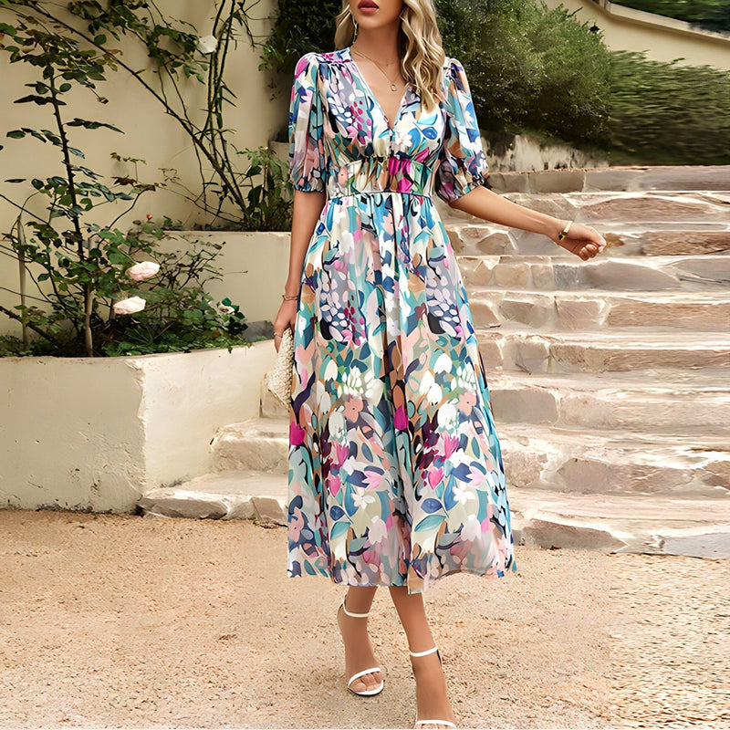 Bloemen midi-jurk