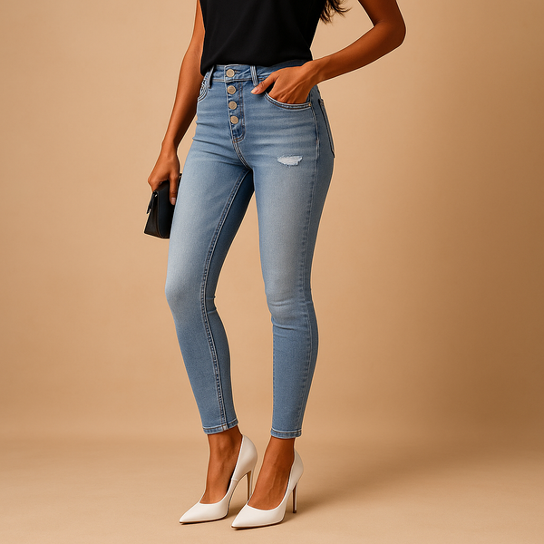 Elegante rechte jeans met knoopdetail aan de voorkant en functionele zak