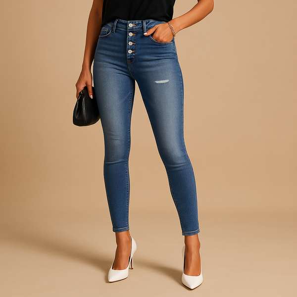 Elegante rechte jeans met knoopdetail aan de voorkant en functionele zak