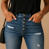 Elegante rechte jeans met knoopdetail aan de voorkant en functionele zak