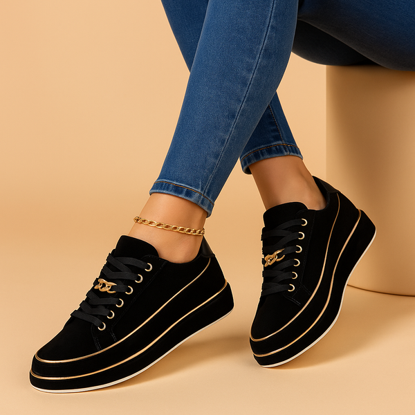 Stijlvolle lage sneakers met ronde neus en platte zool